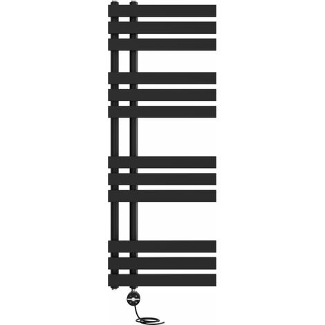 Prefilled Thermostatic D-shape Electric Heated Towel Rail Radiator Ladder Warmer 1200x450mm Black
