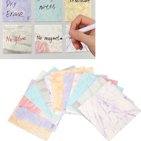 Packung mit 12 wiederverwendbaren und ablösbaren Haftnotizen mit Stift zur Befestigung an Wänden, Kühlschränken, Spiegeln oder Schreibtischen. (1/5)
