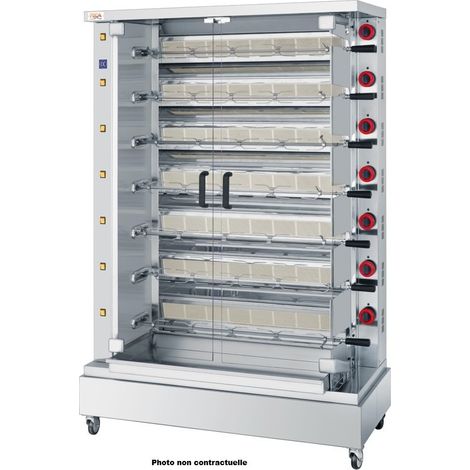 Rôtissoire gaz infrarouge - 48 poulets - 8 broches - 53 000 Kcal/h - INDES 8 - FECA (1/2)