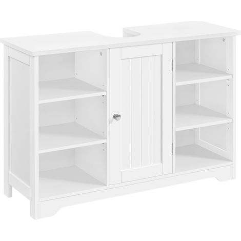 Yaheetech Mobile da Bagno Sottolavabo Mobiletto con Ripiani Portaoggetti Armadietto da Terra per Lavandino Salvaspazio Mobile da Archivio con Anta in MDF 60 × 30 × 90 cm Bianco (1/5)