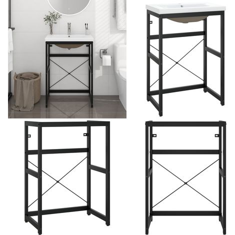 Telaio per Lavabo da Bagno con Lavabo Integrato Nero in Ferro - Lavabo integrato - Lavabo in ceramica