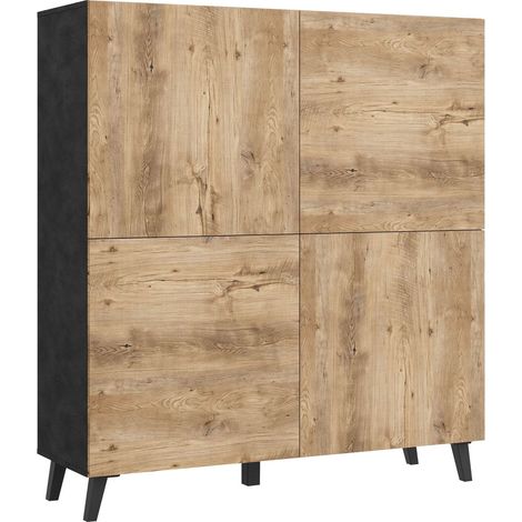 Aparador Levtive 100, Madera gris + Castaña, 130x120cm, Número de puertas: 039cm, Aglomerado laminado