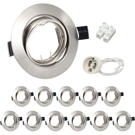 Spot Encastrable GU10 Set,6 Pièces Circulaire Cadre De Montage En Acier Inoxydable Brossé,Orientable 30°, Ø 68 mm,Avec Douille GU10 Pour Lampes Ou Halogènes (1/5)