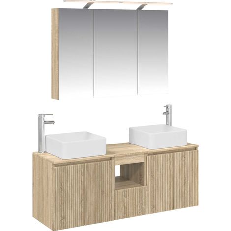 Ensemble d'armoire de salle de bain 4 pcs Chêne Sonoma vidaXL (1/5)
