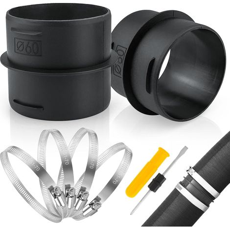 Ducting Joiner Lot de 2 raccords de tuyaux de 60 mm avec 4 colliers de serrage en acier inoxydable pour canal rond, en plastique, accessoires de chauffage auxiliaire (1/5)