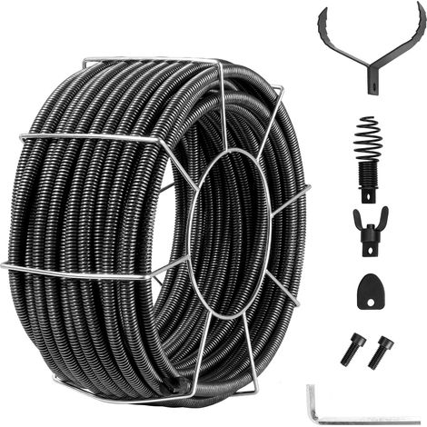 VEVOR Cavo per Pulizia Scarichi, Cavo per Pulizia Scarichi Acciaio con Nucleo Solido con 4 Taglierine per Tubi da 100 a 200 mm, per Coclea di Scarico Fognario per Lavandino, Scarico Pavimento, WC