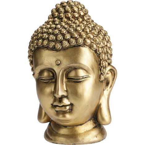 Statua decorativa in poliresina Testa "Buddha" per veranda e giardino h 23 cm -Oro