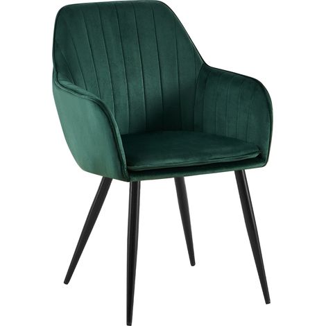 Fauteuil élégant en velours vert avec coutures verticales et pieds métal noir 100007627 (1/5)