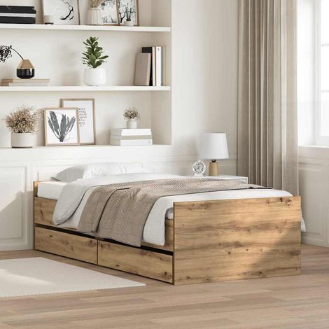 Estructura de cama con cajón Roble artesanal 100 x 200 cm