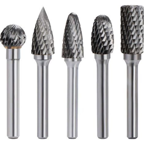 Kit de 5pcs Fraises Rotatives en Carbure de Tungstène Double Coupe Tige 6mm Tête 10mm Outil Dremel Perceuse Ponceuse Electrique Pour la sculpture sur métal, le polissage, la gravure (1/5)