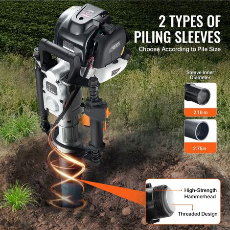 Marteau à pieux thermique 37,7cc moteur 4 temps 1000W enfonce-pieux clôture avec 2 têtes 55/70mm portable pour ferme ranch route (1/5)