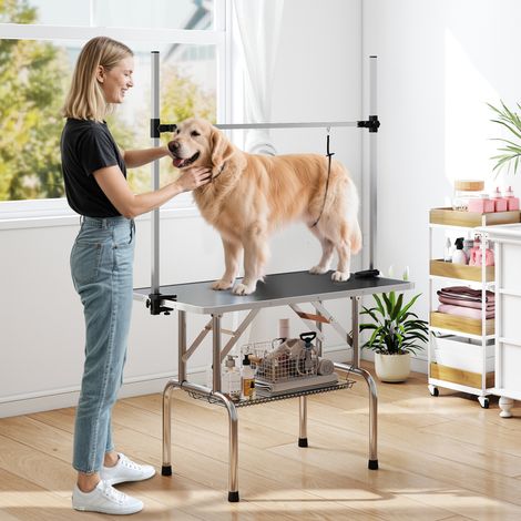 Table de toilettage pour chiens à hauteur ajustable, noire, pour chiens et chats jusqu’à 100 kg, avec panier inférieur, pliable