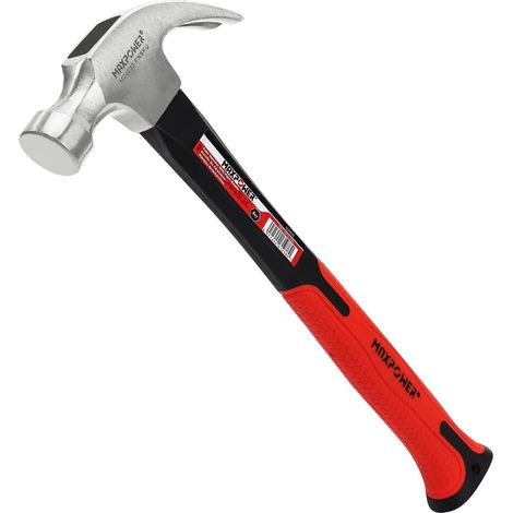 MAXPOWER 8Oz Curved Rip Claw Hammer Framing Hammer with Polished Carbon Steel Hammer-Head & Fiberglass Handle with Rubber Grip (1/5)