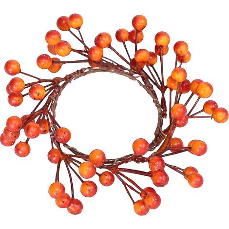 Couronne de 6 anneaux de bougies artificielles d'automne avec baies orange, décorations festives pour Halloween et porte d'entrée. (1/5)
