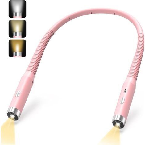 Leselampe zum Lesen im Bett, wiederaufladbare Nacken-Leselampe, LED, 3 Farben, Leselampe, einstellbare Helligkeit, flexibel, bequem, Buchlampe für Strickreparaturen, Rosa (1/5)