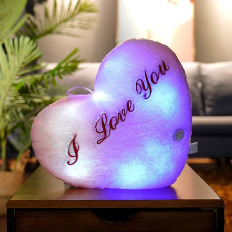 Oreiller Lumineux En Forme De Coeur - Coussin Peluche Avec LED Changeant De Couleur - Pour Chambre Ou Salon - 35 x 30 cm - 1 Pièce (1/5)