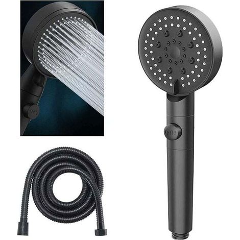 (Schwarz) Wassersparender Duschkopf mit 5 Modi, verstellbarer Duschkopf, Ein-Knopf-Absperrung, hoher Wasserdruck, universelles Badezimmer (1/4)