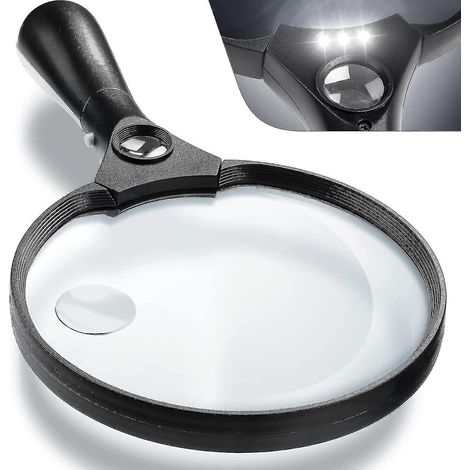 Loupe de poche extra large à LED avec lumière - Objectif zoom 2x, 4x et 25x - Loupe légère et incassable (1/5)