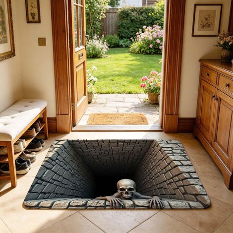 Tappeto Halloween 3D Illusione Ottica Scheletro – Antiscivolo, Morbido, Design Gotico Realistico – Ideale per Ingresso e Soggiorno – 50x80cm (1/5)