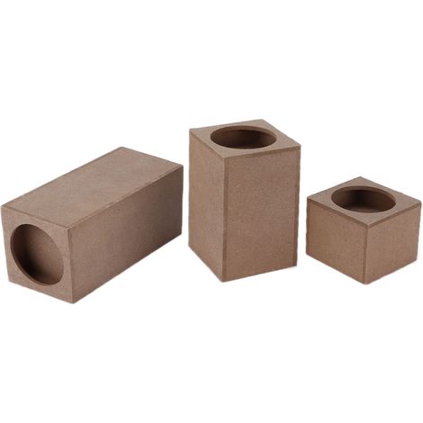 Lot de 3 bougeoirs en bois carré rustique naturel pour la décoration de la maison, des fêtes et des cadeaux. Trou rond. (1/5)