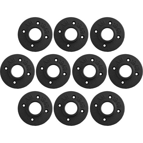 Bride Filetée 10pcs Support de Tablette Murale pour Tuyau Métallique - 10 Brides de Raccordement en Fonte Malléable pour Diamètre 83mm avec 4 Trous Décor de Style Industriel Vintage -1"BSP (1/5)