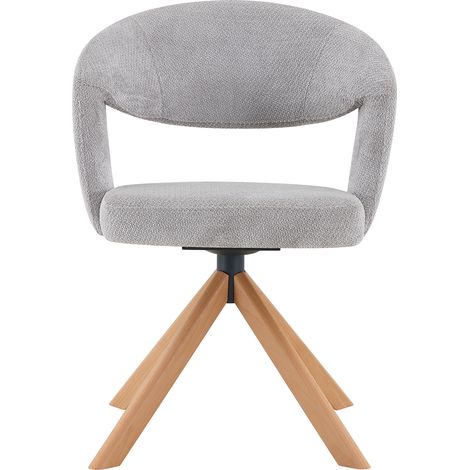 ELVMI Lote de 2 sillas giratorias 360 grados, Respaldo Curvado, Tela y Madera Maciza, Gris y Madera (1/5)