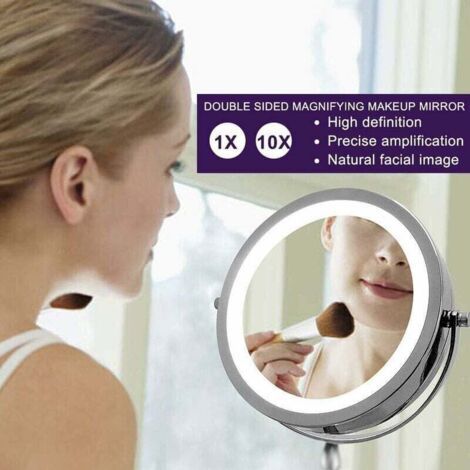 Miroir Grossissant Lumineux de Rotation à 360°Miroir Maquillage, Miroir Grossissant x10 Miroir Maquillage Lumineux Miroir Coméstique Pivotant Double Face Avec Support deMiroir Sur Pied Miroir Coiffure