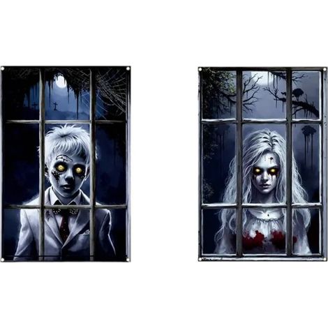 Décorations d'Halloween pour fenêtres : rideaux, guirlandes, fanions pour une fête d'Halloween en extérieur (2 pièces) - 80 x 120 cm - NG-31