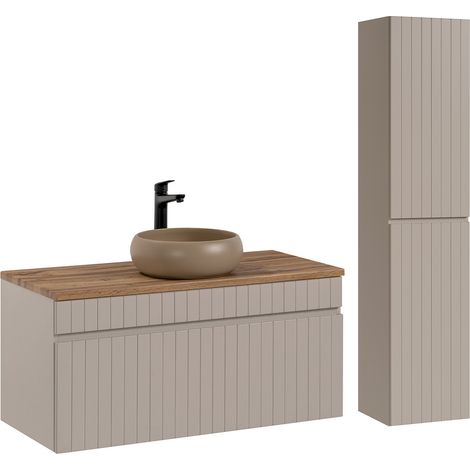 Waschtisch und Hängesäule 100cm Zelie mit 1 Schublade, Kaschmir