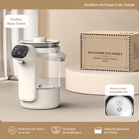 Bouilloire électrique thermo distributeur d'eau chaude 3L 800W fond inox 304 blanc cassé 2 kg 3l blanc 304 2 kg – Livraison gratuite