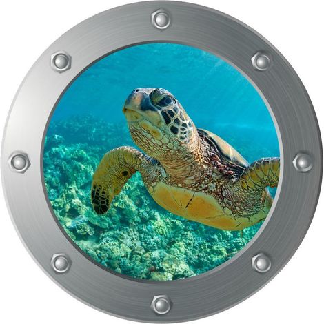 Sticker mural 3D Submarine Porthole - Turtle (Diamètre : 29cm), Décoration murale, Chambre d'enfant, Chambre de bébé, Salle de bain (1/4)