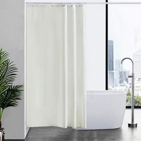 c Rideau de Douche Lavable Tissu Imperméable Beige 120x200cm avec 8 Crochets Rideau de Baignoire Anti Moisissure Textile en Polyester (1/5)