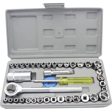 Clé à douille combinée, kit en acier haute carbone, douilles antidérapantes, clé mixte pour réparation automobile. (1/5)