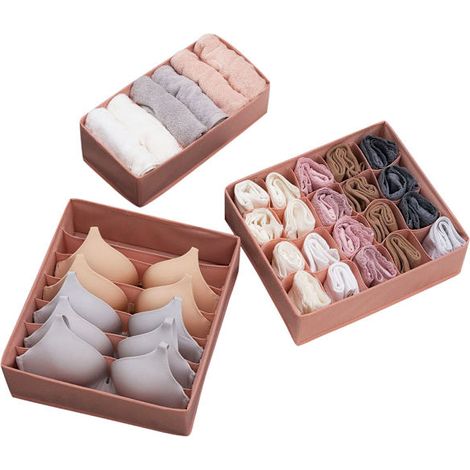 3pcs Sous-vêtements Multi-compartiment Boîte de rangement, Organisateur de tiroirs pour Bras, Pantalons et Chaussettes (1/5)