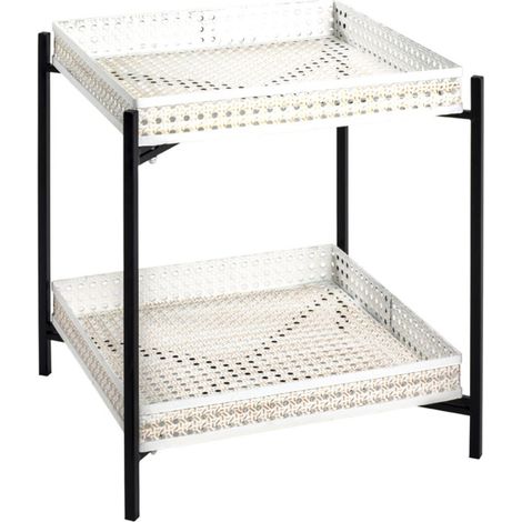 Table d'Appoint 2 Niveaux "Cannage" 50cm Blanc (1/2)