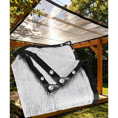 Toile d'ombrage 70 % aluminium avec œillets, 3,05 x 3,66 m, tissu réfléchissant en maille pour extérieur, protection contre la chaleur pour jardin, animaux domestiques, voiture, toit, terrasse (1/5)