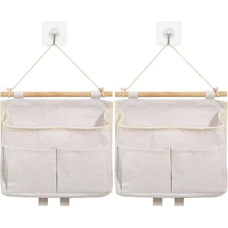 2 Pièces Sac de Rangement Suspendu, Organisateur Mural avec Poche et Crochets, Pliable pour Chambre, Salle de Bain, Bureau, Cuisine (Beige) (1/5)