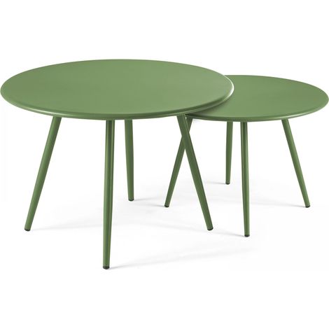 Lot de 2 tables basses ronde en acier vert cactus - Palavas
