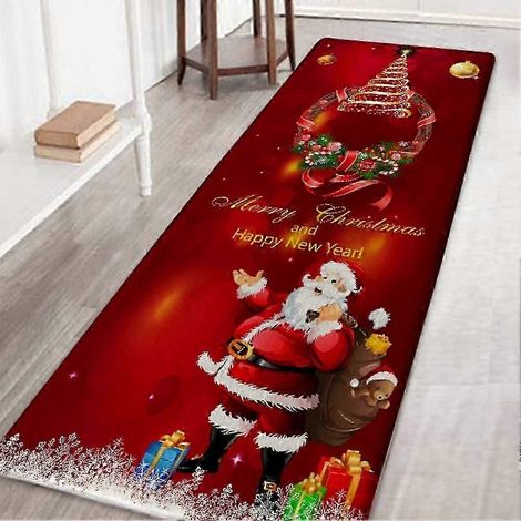 Tapis de porte rouge de Noël, tapis d'entrée extérieur, tapis de décoration de Noël (1/2)