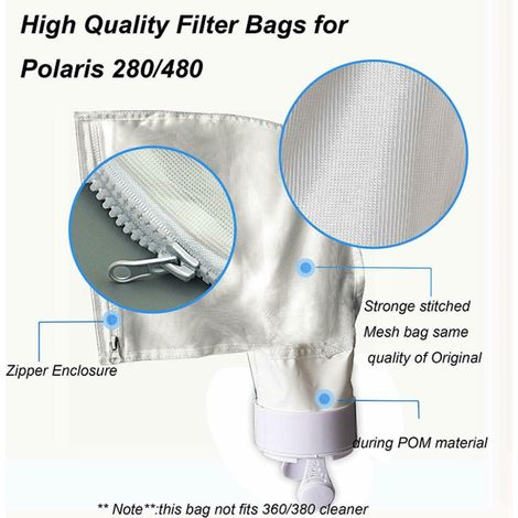 Paquete de 2 bolsas de filtro con cremallera para limpiafondos Polaris 280 y 480. (1/4)