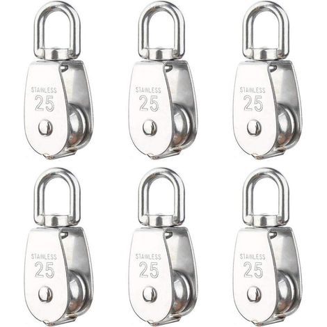 Shmshng – Lot de 6 poulies de levage M25 – Charge maximale 150 kg – Acier inoxydable 304 résistant à la corrosion – Rotation 360° pour éviter les nœuds (1/5)