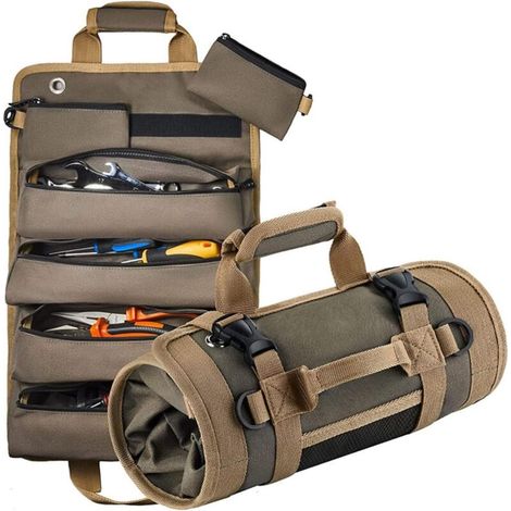 Borsa portautensili arrotolabile impermeabile, portautensili portatile in tessuto Oxford, borsa portaoggetti portatile con 5 scomparti rimovibili, ideale per falegnameria, elettricisti, auto e kit di (1/5)