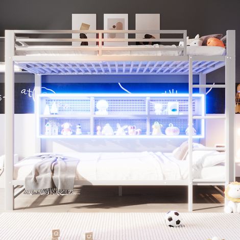 Lit superposé 140x200 avec rangements et éclairage LED, blanc (1/5)