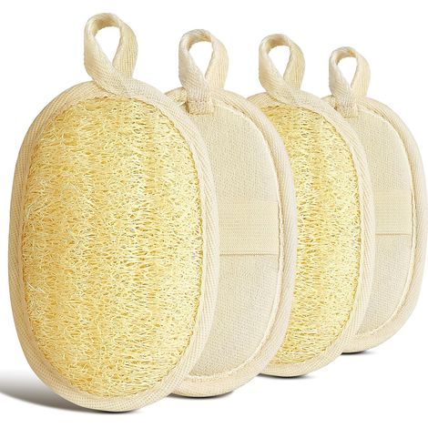 4PCS Éponge Luffa, Coton Exfoliant, Sangle Élastique, Cordelette Suspension, Bain Douche Cuisine