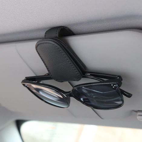Support de lunettes de soleil pour pare-soleil de voiture, clip magnétique pour branches de lunettes en cuir (1/4)