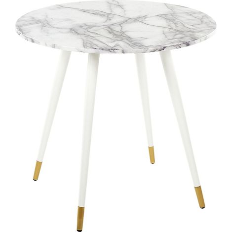 Tavolo da pranzo bianco dorato 80 cm mdf marmo gambe in metallo Gutiere (1/5)