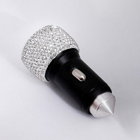 Accessori per auto lussuosi e appariscenti: caricatore per auto a doppia porta USB tempestato di strass per una ricarica rapida, con martello di soccorso e ampia compatibilità. - AquaForge (1/5)