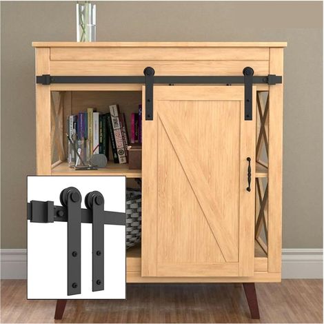 Kit de quincaillerie pour porte de grange Kit de quincaillerie for porte de grange coulissante, Super Mini armoire de 24 à 82 pouces, rouleaux de rails for meuble TV, fenêtre de placard, panneau de po (1/5)
