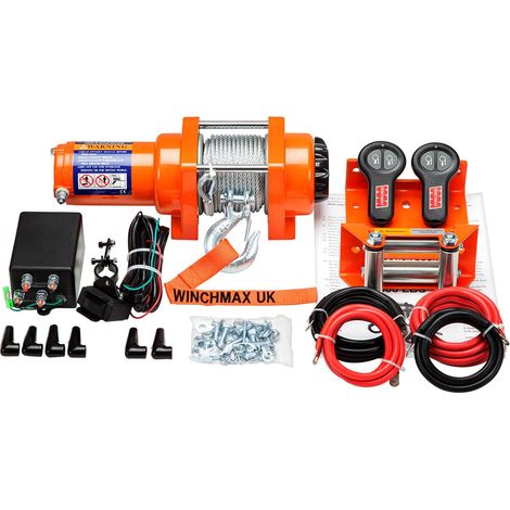 3,000lb (1,361kg) Original Orange 12v Electric Winch. 15m x 5mm Steel Rope, 1/4 Hook, Wireless Remote Controls.