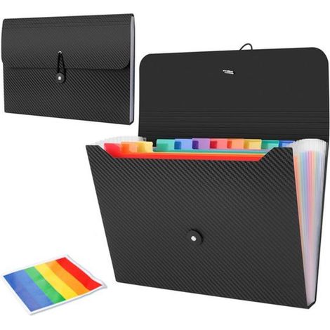 Carpeta de proyecto, A4, Carpeta plegable con pestañas, 13 compartimentos, Carpeta en abanico, Carpeta para guardar papeles, Negra, Portátil (1/5)